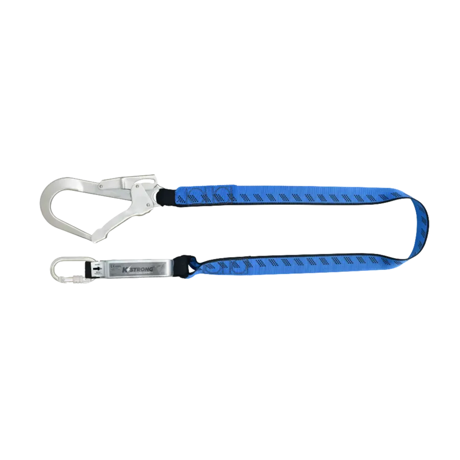 Essential Shock Absorbing Webbing Lanyard with Steel Scaffold Hook and Karabiner