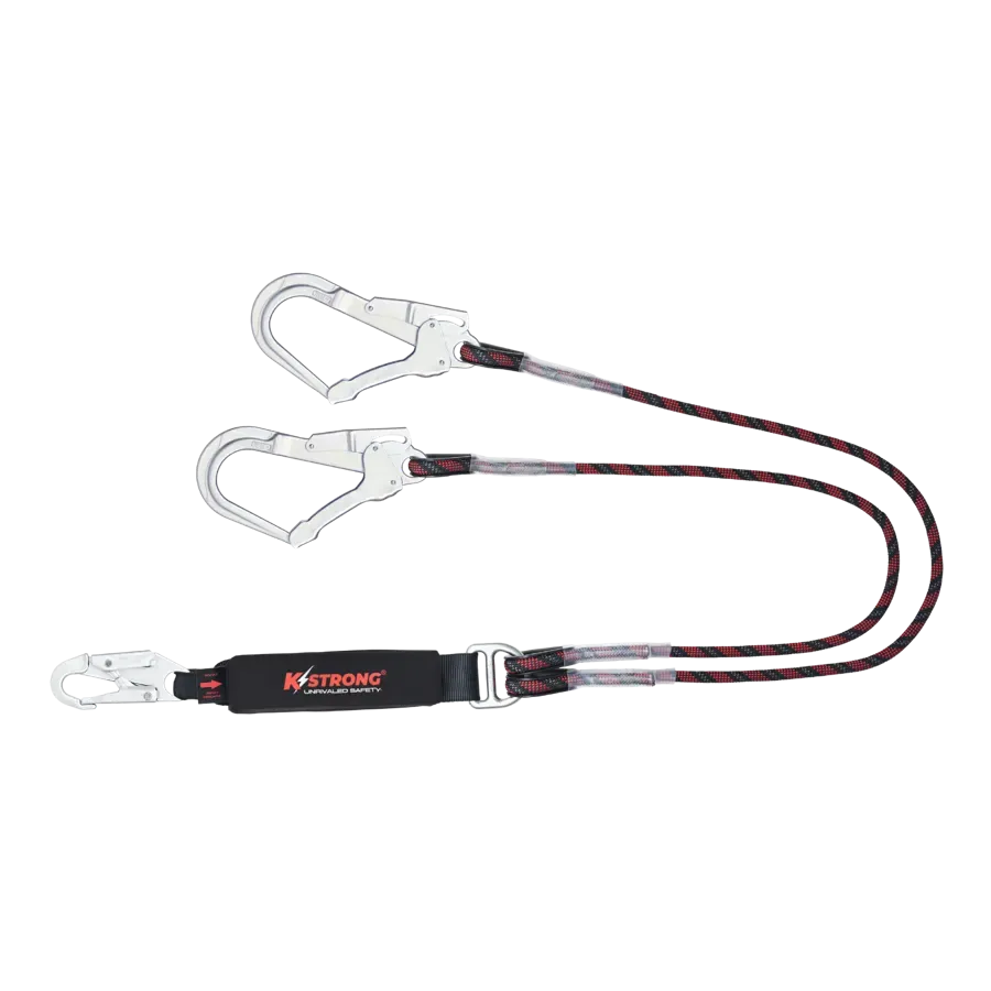 Elite Sharp Edge Kernmantle Rope Energy Absorbing Twin Lanyard c/w Steel Snap & Scaffold Hooks