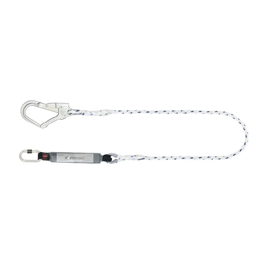 Essential Shock Absorbing Twisted Rope Lanyard with Steel Scaffold Hook and Karabiner