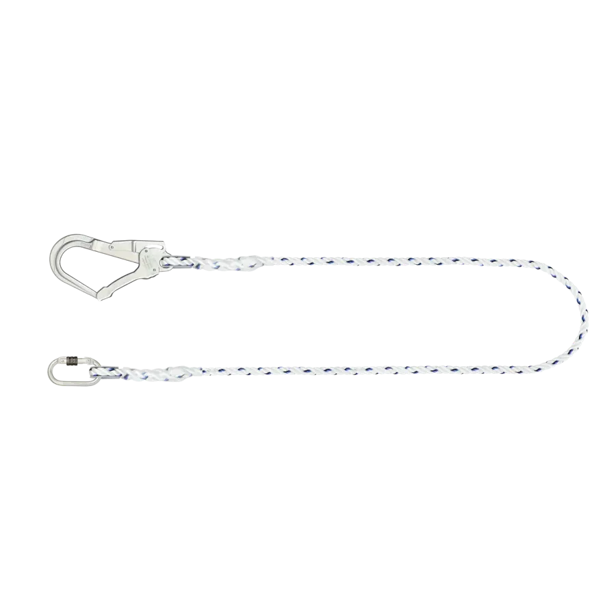 Essential Restraint Lanyard Twisted Rope with Steel Scaffold Hook and Karabiner