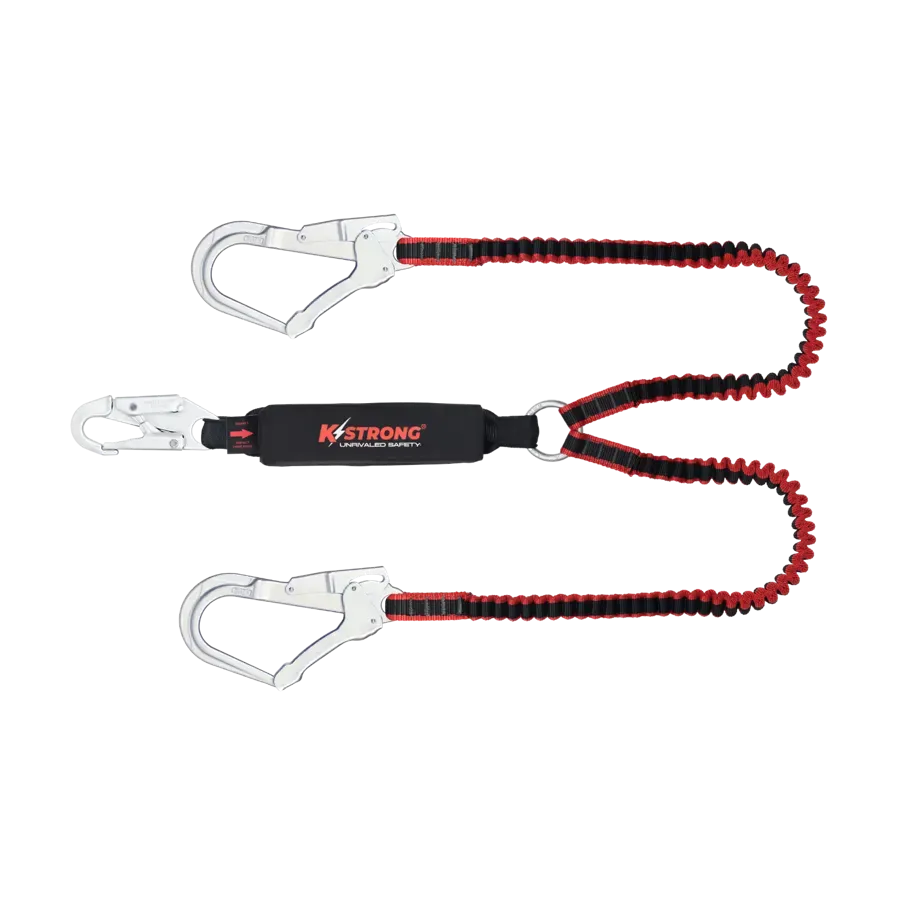 Elite Shock Absorbing Elasticated Webbing Twin Leg Lanyard with Snap & Scaffold Hooks