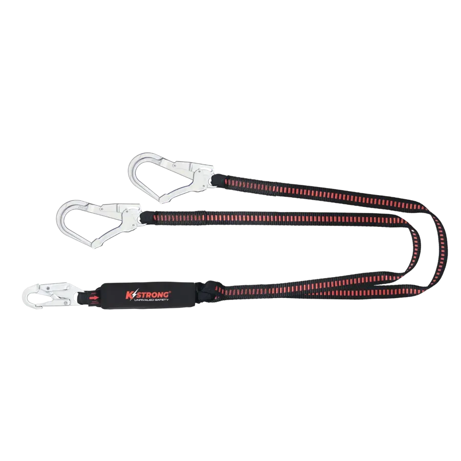 Elite Shock Absorbing Double Leg Lanyard Webbing, Steel Scaffold & Snap Hooks 1.8 m