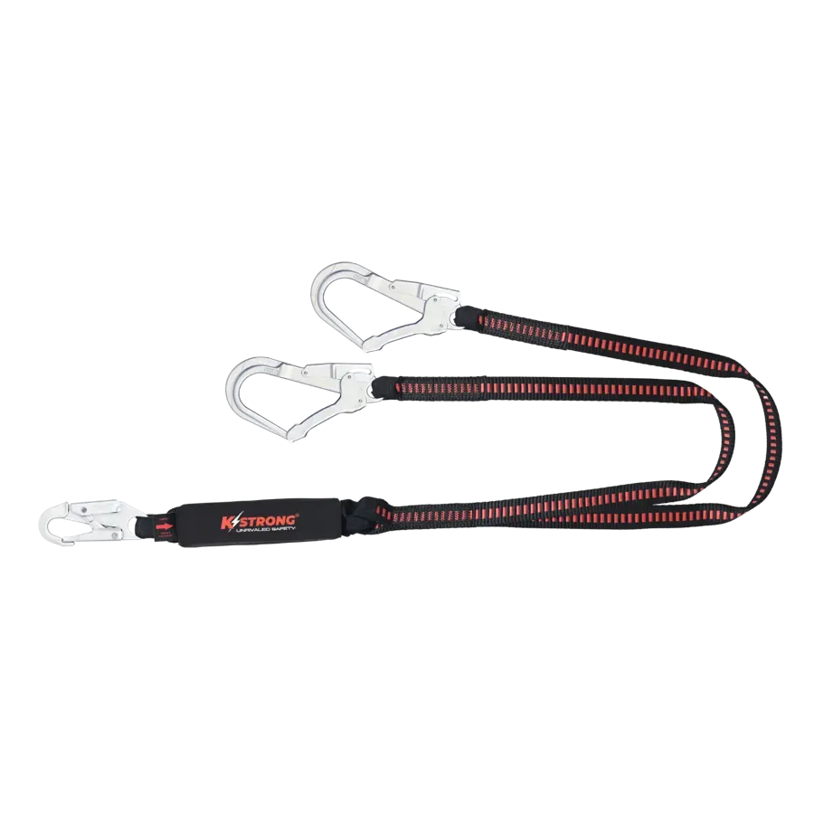 Elite Shock Absorbing Double Leg Lanyard Webbing, Steel Scaffold & Snap Hooks 1.5 m