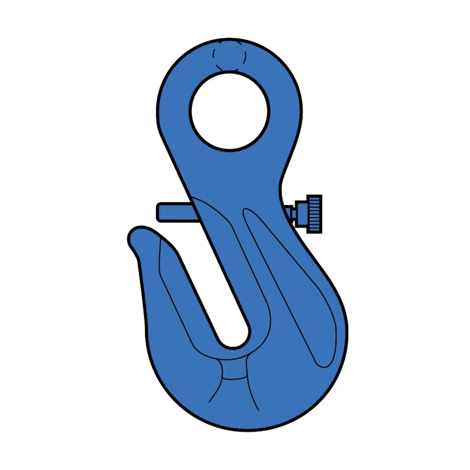 Chain-shortening hook with eye end and safety pin, type LP class 10