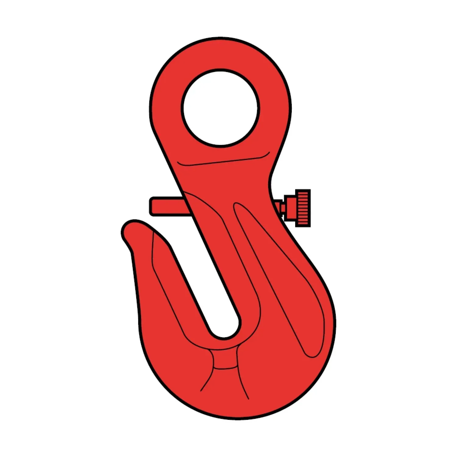 Chain-shortening hook with eye end and safety pin, type LP class 8