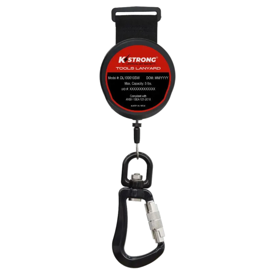 Retractable Tool Lanyard with Swivel Karabiner & Velcro Loop