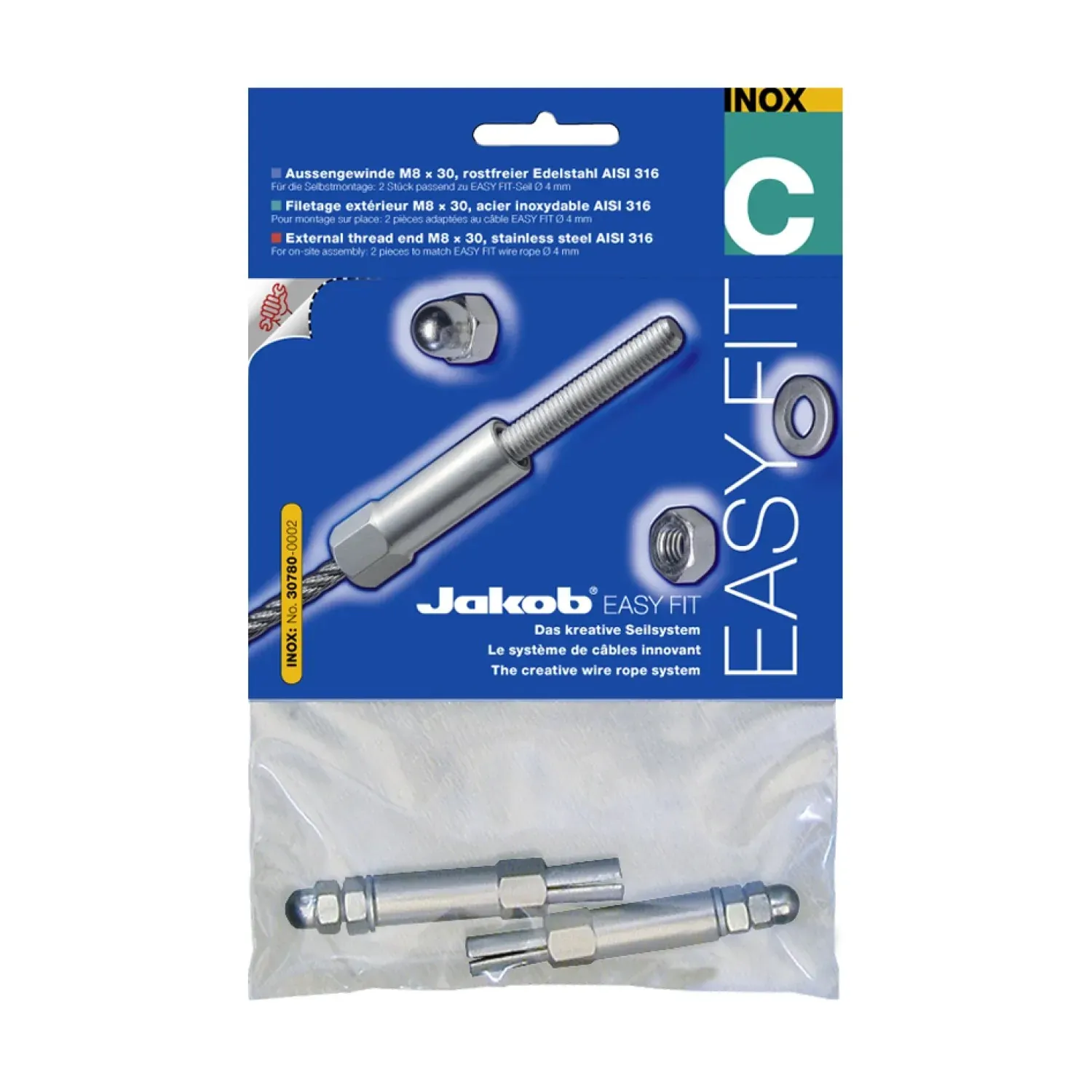 External thread end Easy Fit self-assembly stainless steel