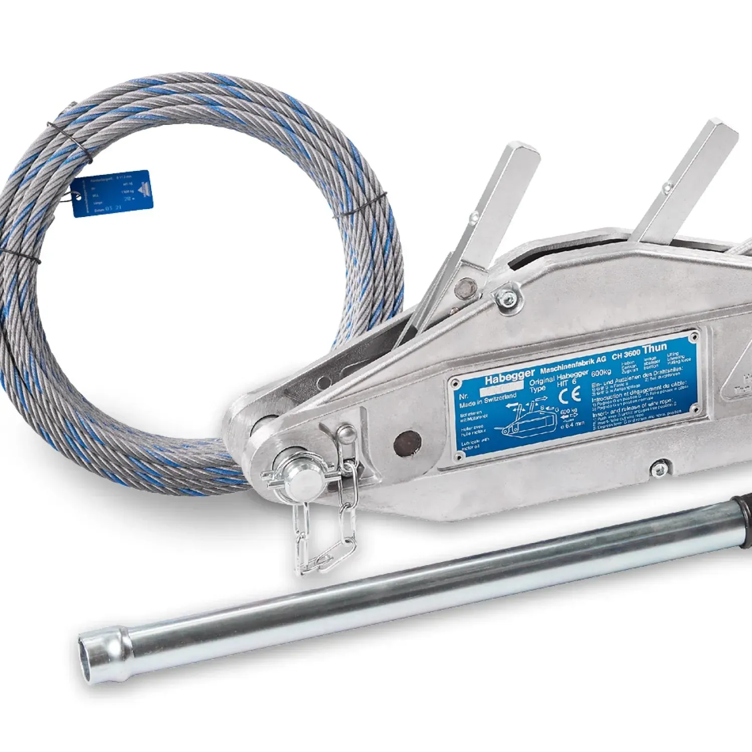 Habegger HIT-06 manual rope hoist with lever tube and rope