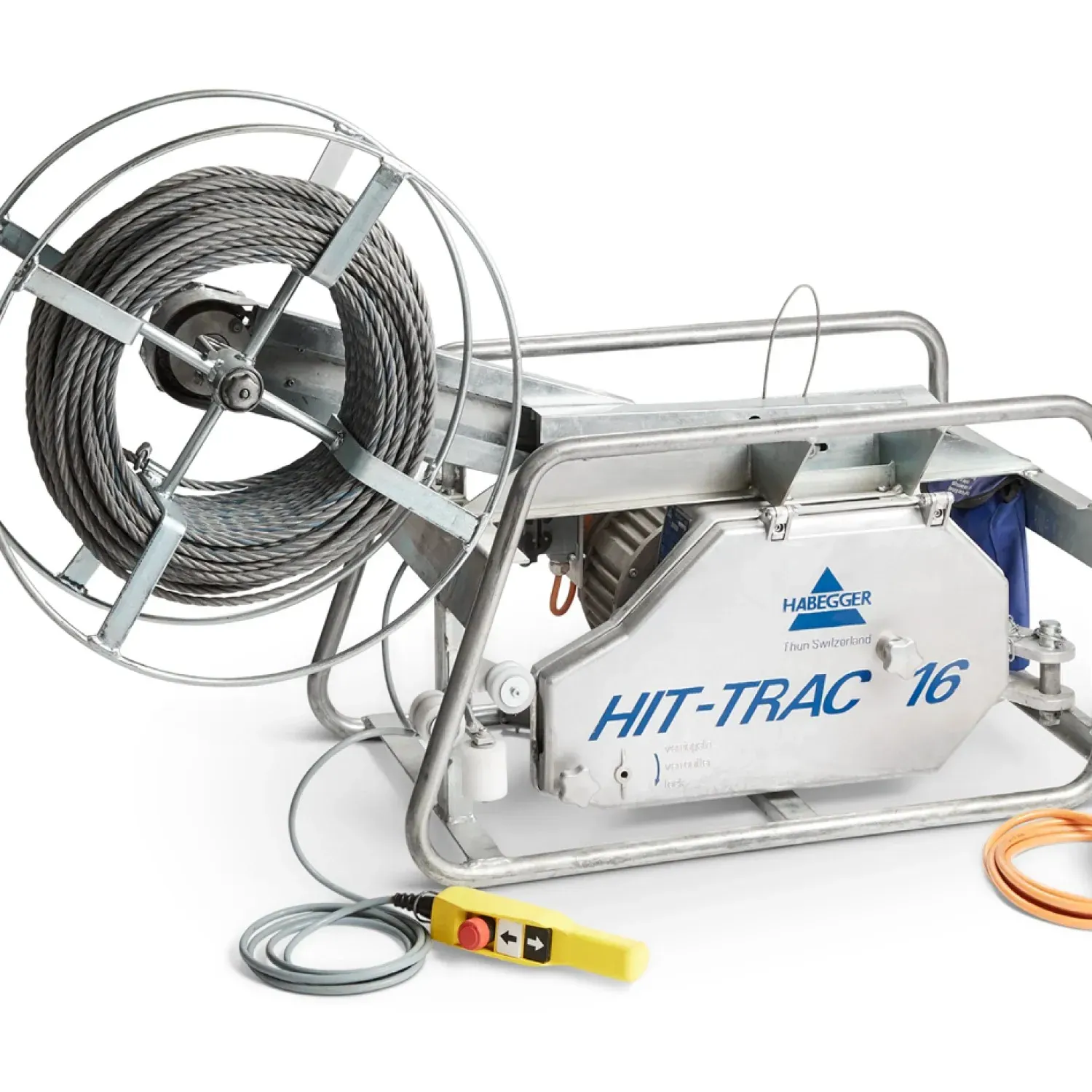 Habegger HIT-TRAC 16E neo electric motorized rope hoist mit Haspelantrieb im Rohrgestell