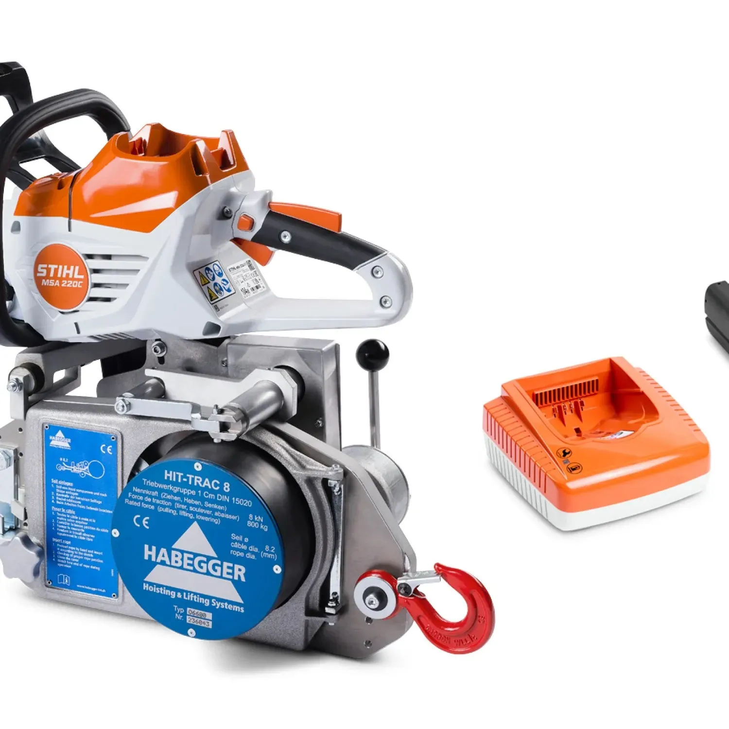 Habegger HIT-TRAC 8A battery-powered motorized rope hoist incl. battery and charger