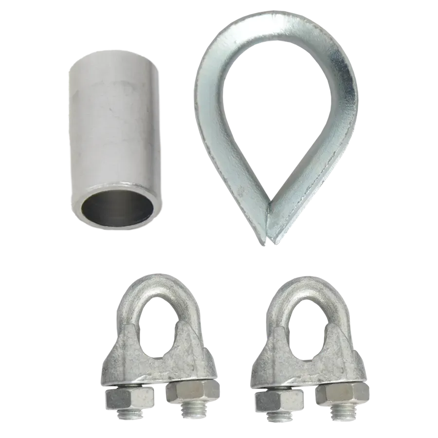 Set of 2 U-Bolts, Wire Rope Cap and Thimble