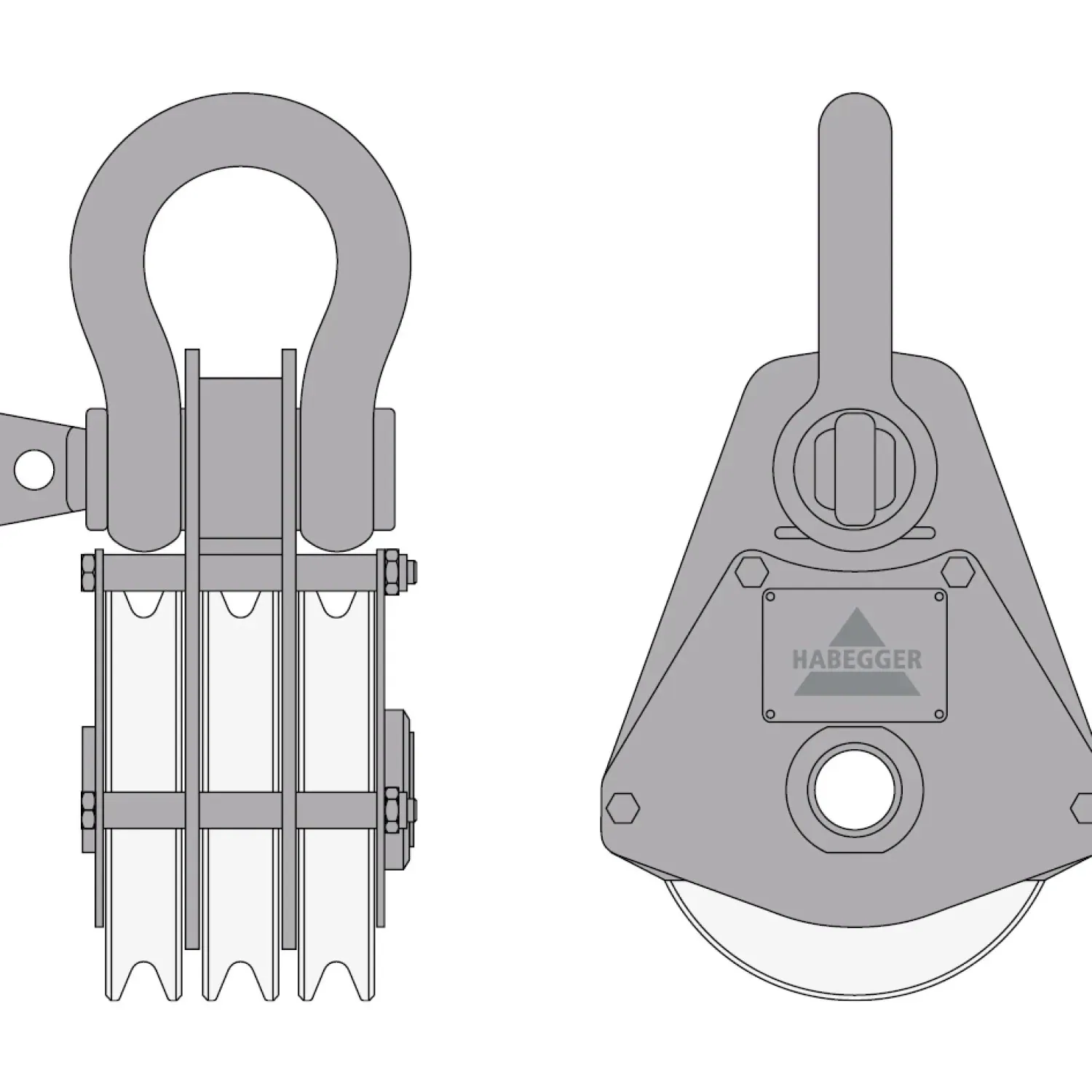 Pulley block 3-roller 96 kN for rope Ø 11.2 mm