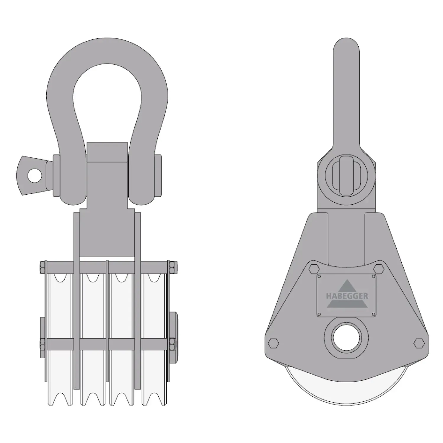 Pulley block 4-roller 128 kN for rope Ø 11.2 mm