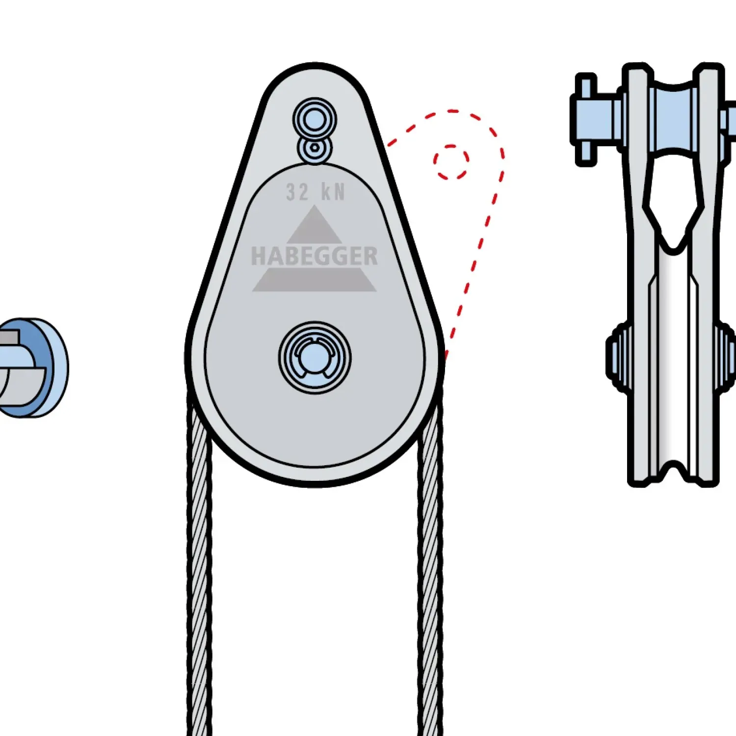 Rope pulley AL-A 1-roller, with plain bearing 32 kN