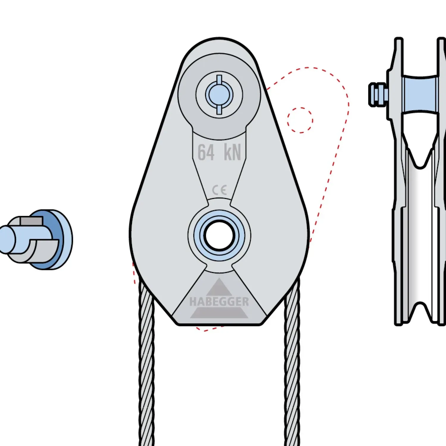 Rope pulley AL-A 1-roller, with plain bearing 64 kN