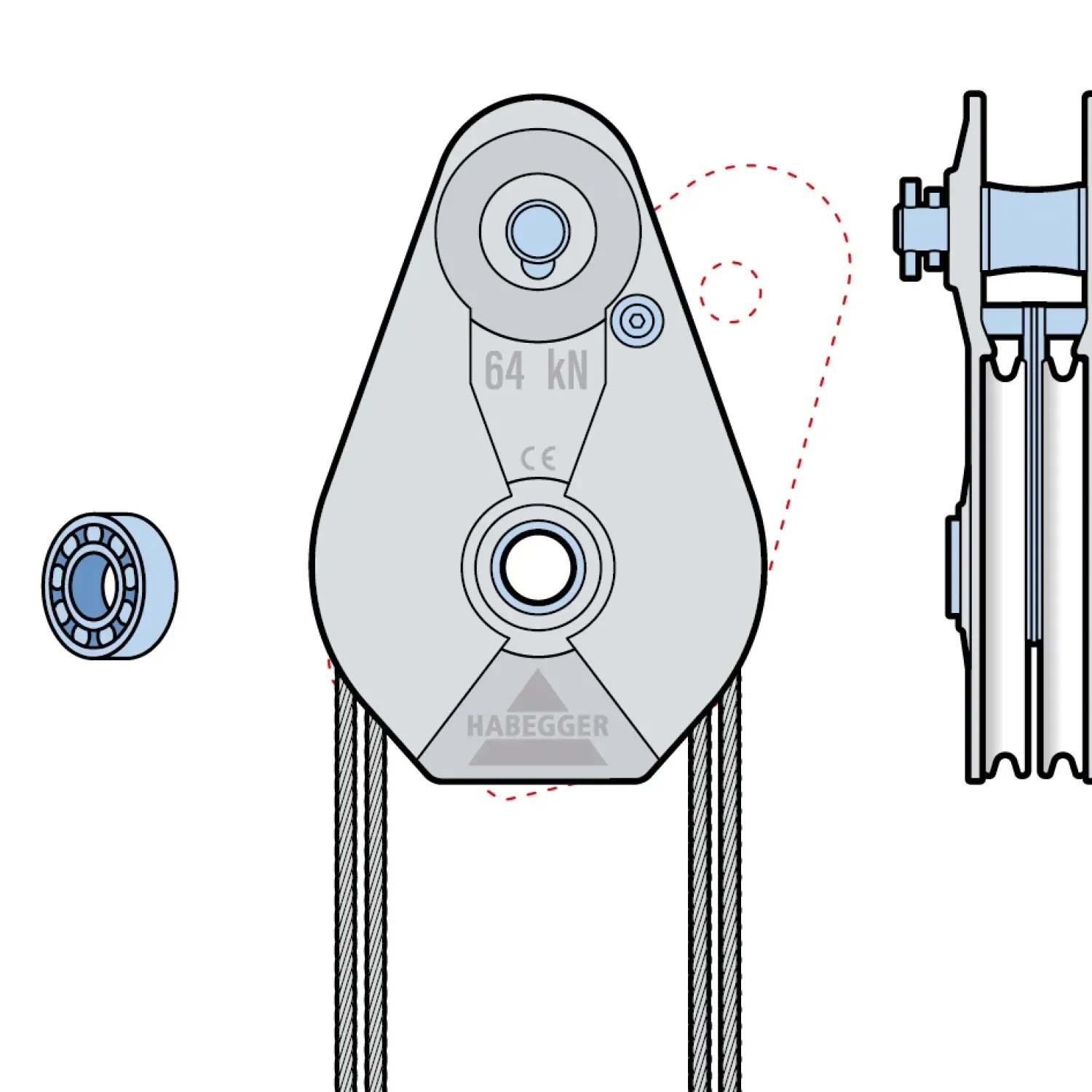 Rope pulley AL-A 2-roller, with ball bearing 64 kN