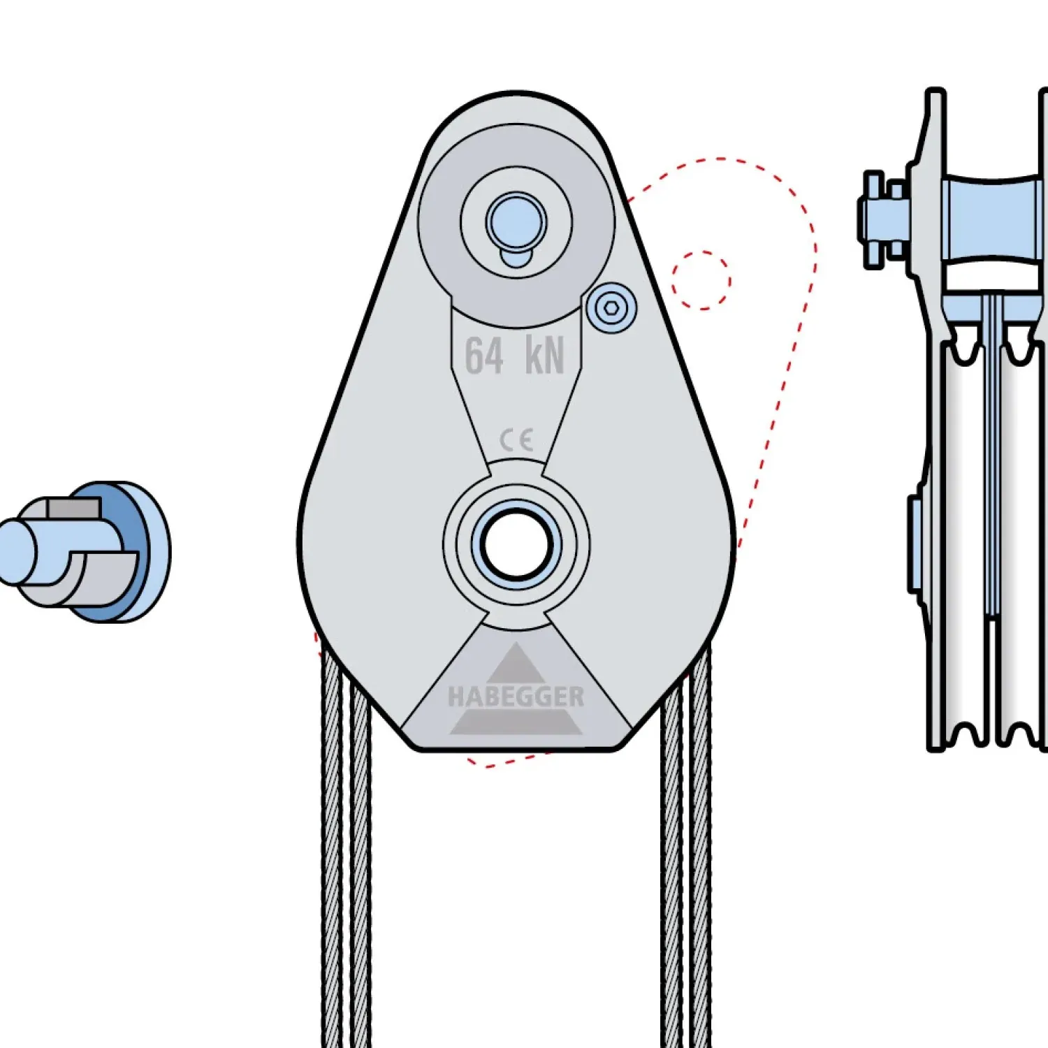 Rope pulley AL-A 2-roller, with plain bearing 64 kN