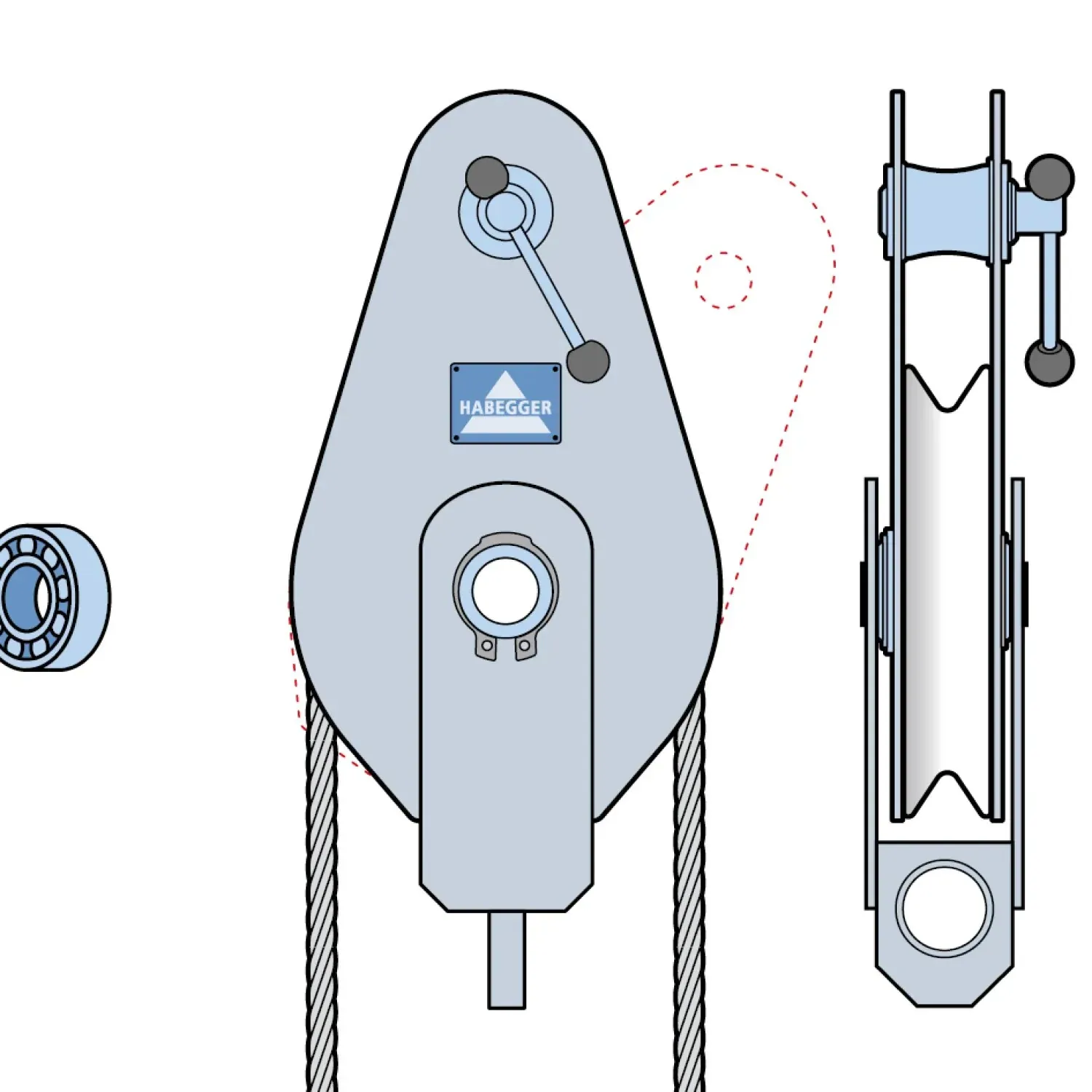 Rope pulley ST-A 1-roller, with ball bearing and anchorage 128 kN