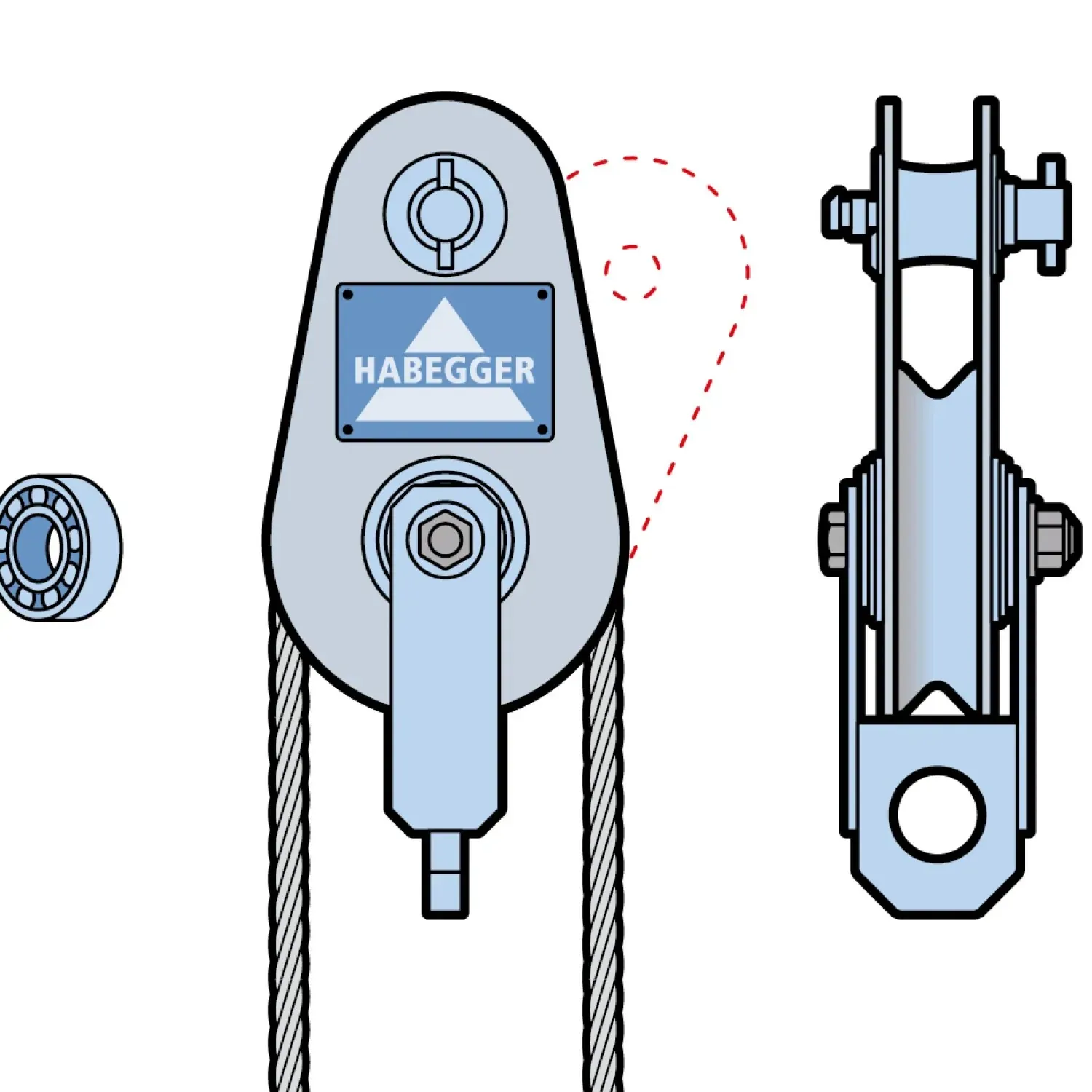 Rope pulley ST-A 1-roller, with ball bearing and anchorage 32 kN
