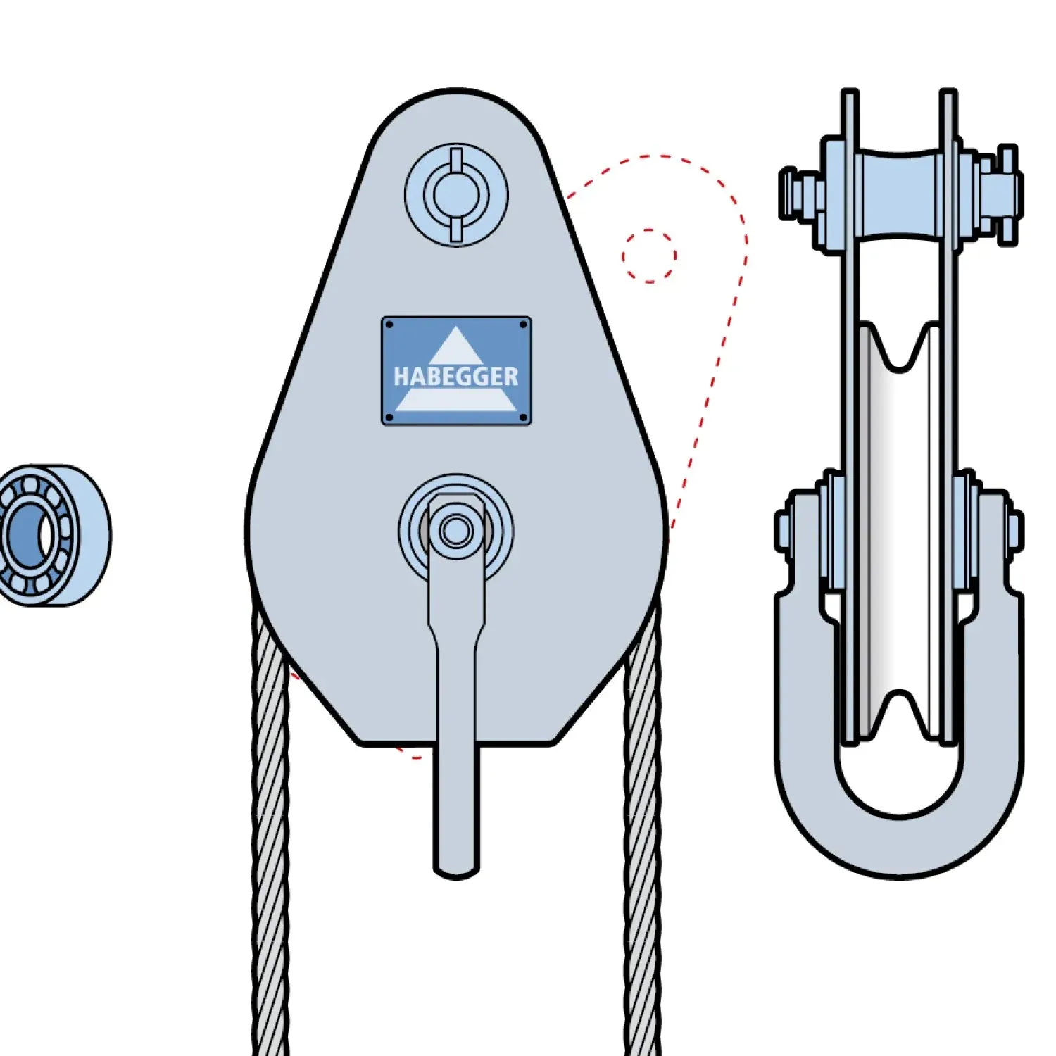 Rope pulley ST-A 1-roller, with ball bearing and anchorage 64 kN