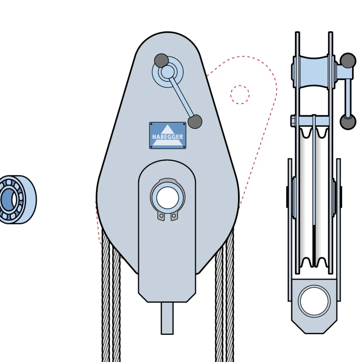 Rope pulley ST-A 2-roller, with ball bearing and anchorage 128 kN