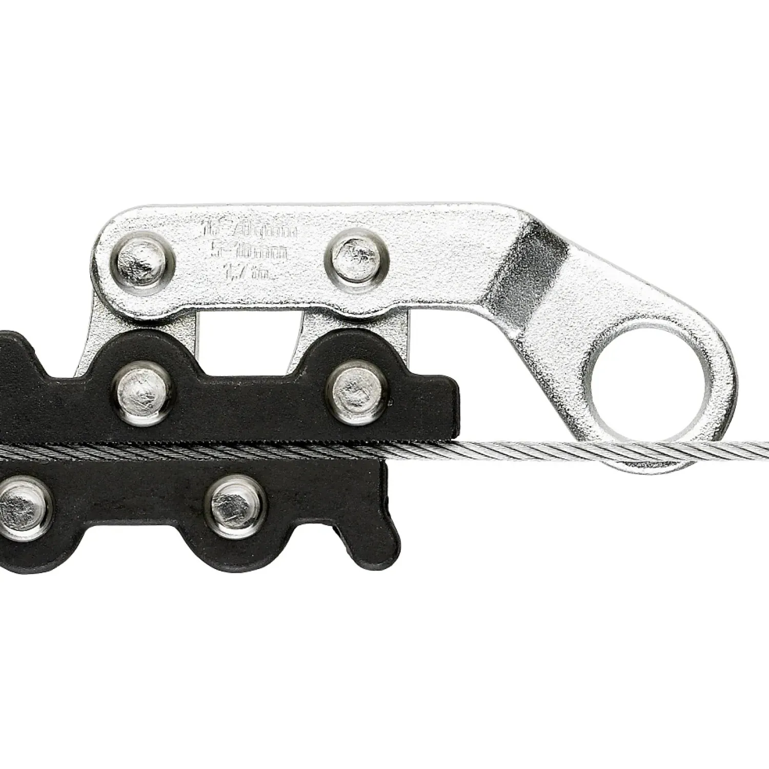 Rope-tensioning clamp with long clamping jaws