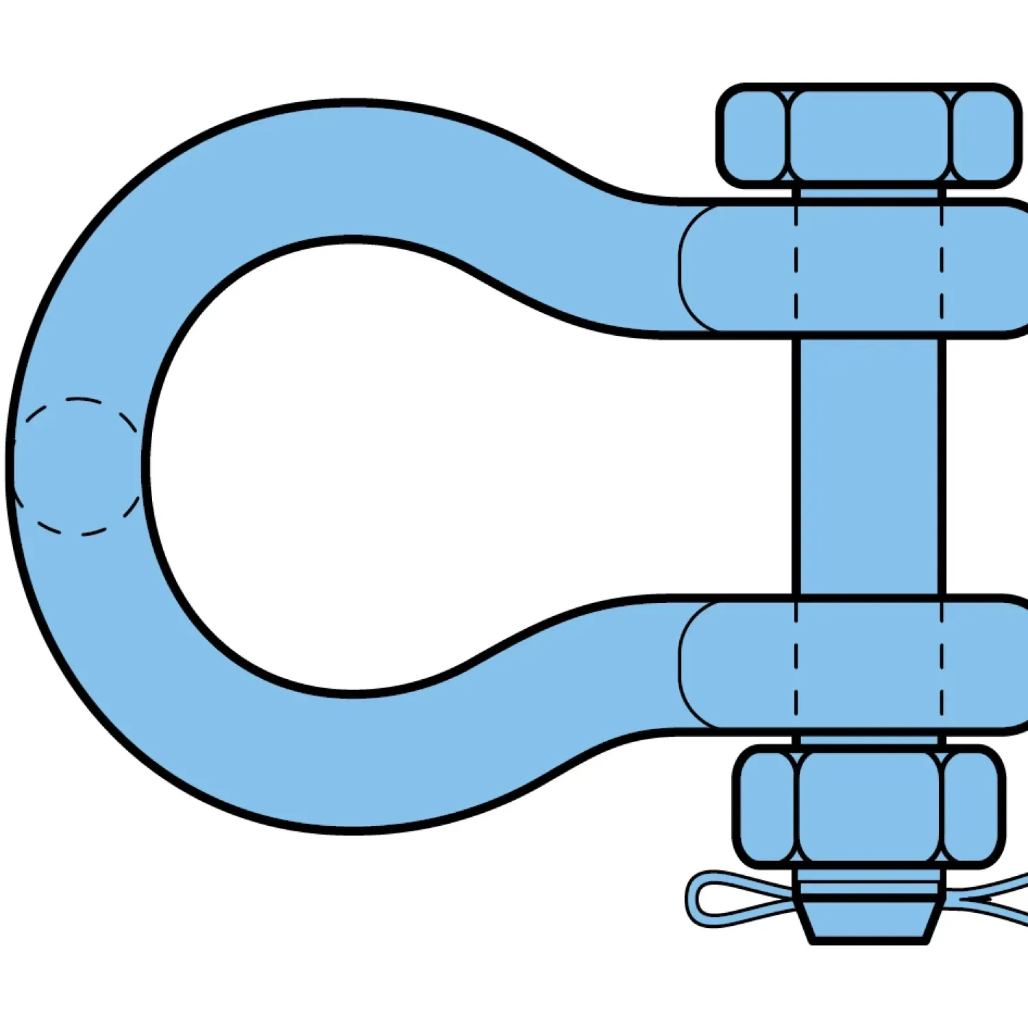 Shackle omega-type with nut and split pin